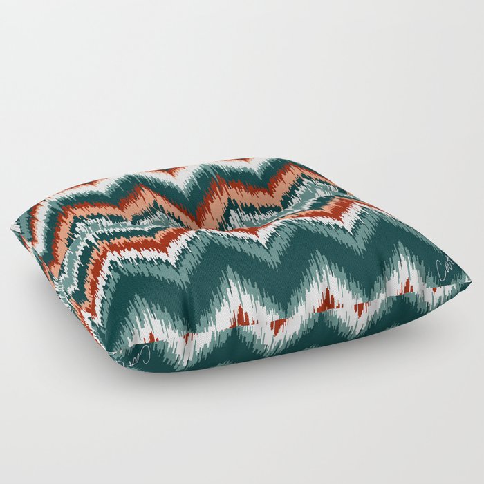 8-Bit Ikat Pattern – Teal & Coral Floor Pillow