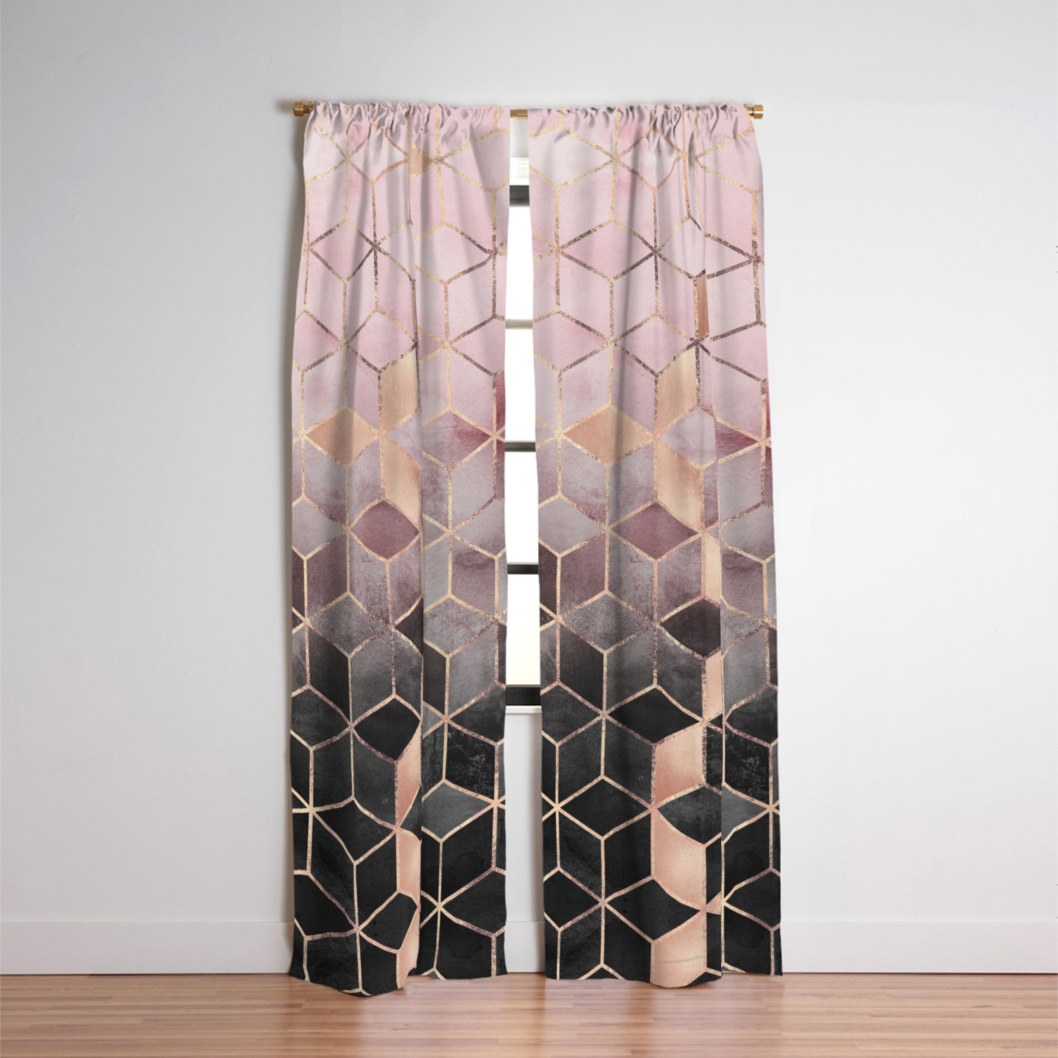 Pink And Grey Gradient Cubes Blackout Curtain By