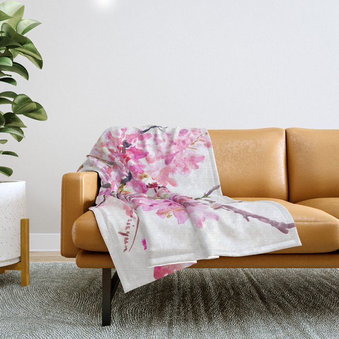 Cherry Blossom pink floral texture spring colors Throw Blanket