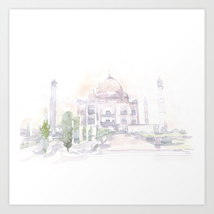 Watercolor landscape illustration_India - Taj Mahal Art Print