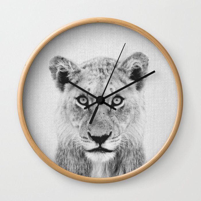 Lioness II - Black & White Wall Clock