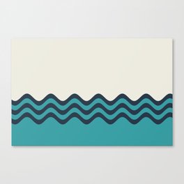 Aqua, Alabaster and Navy Blue Wavy Horizontal Stripes Line Minimal Pattern 5 - Aquarium SW 6767 Canvas Print