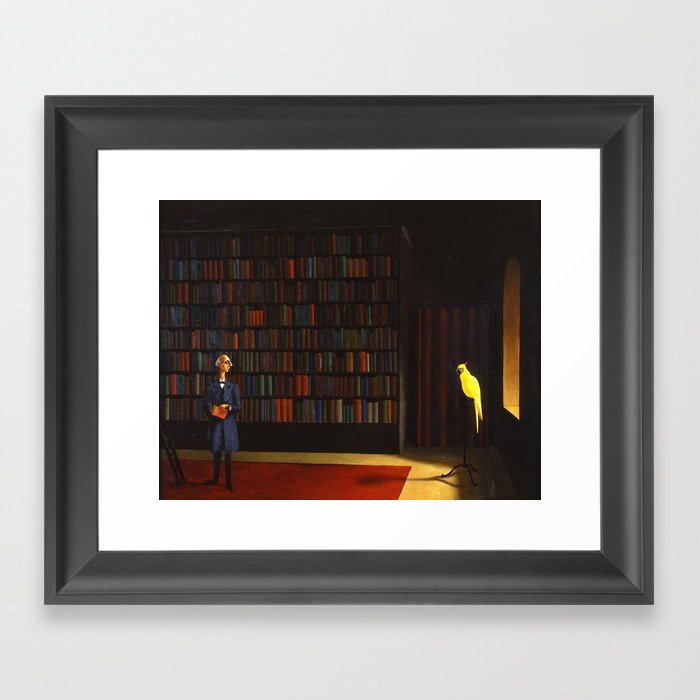 The library and the cockatoo classic books in library portrait painting by Franz Sedlacek Framed Art Print