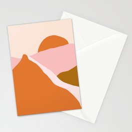 Pink and Orange Sunset Landscape in Contemporary Minimalism  Stationery Card