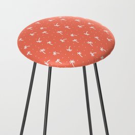 Coral And White Doodle Palm Tree Pattern Counter Stool