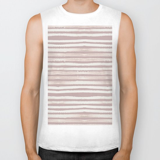 Simply Shibori Stripes Lunar Gray on Clay Pink Biker Tank