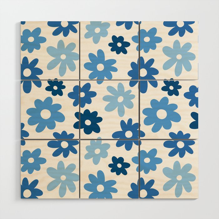 Daisy Flower Pattern (blue/white) Wood Wall Art