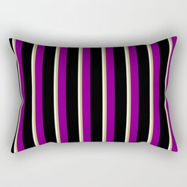 [ Thumbnail: Beige, Dark Khaki, Purple & Black Colored Stripes Pattern Rectangular Pillow ]