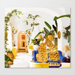 Tiger Reserve Villa | Bohemian Tropical Jungle Décor | Pastel Honeymoon Couple Love Wildlife Canvas Print