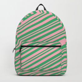 [ Thumbnail: Light Pink & Sea Green Colored Lined Pattern Backpack ]