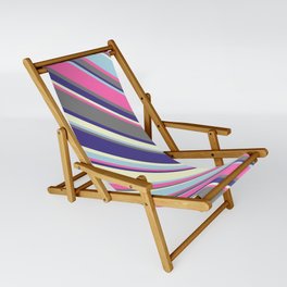 [ Thumbnail: Colorful Hot Pink, Gray, Dark Slate Blue, Light Yellow, and Light Blue Colored Stripes/Lines Pattern Sling Chair ]