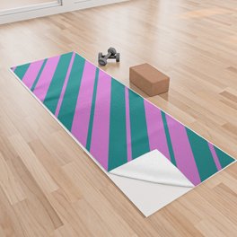 [ Thumbnail: Orchid & Teal Colored Lines Pattern Yoga Towel ]