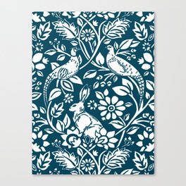 Pheasant and Hare Pattern, Indigo Blue and White Canvas Print