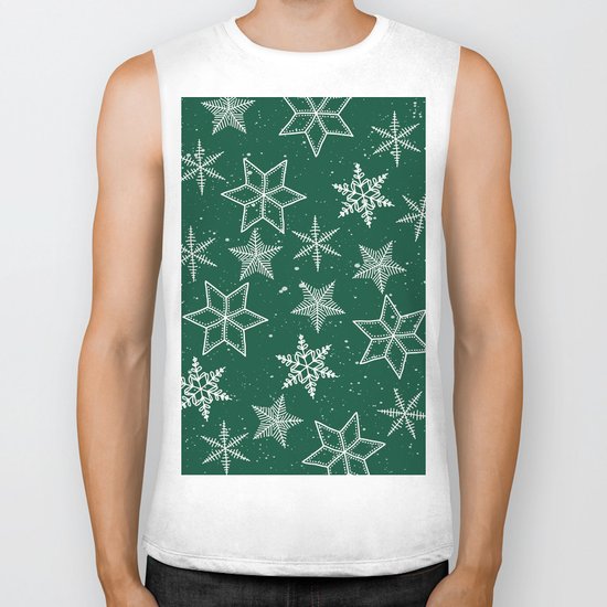 Snowflakes On Green Background Biker Tank