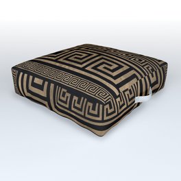 Greek Key Ornament - Greek Meander -Gold on Black Outdoor Floor Cushion