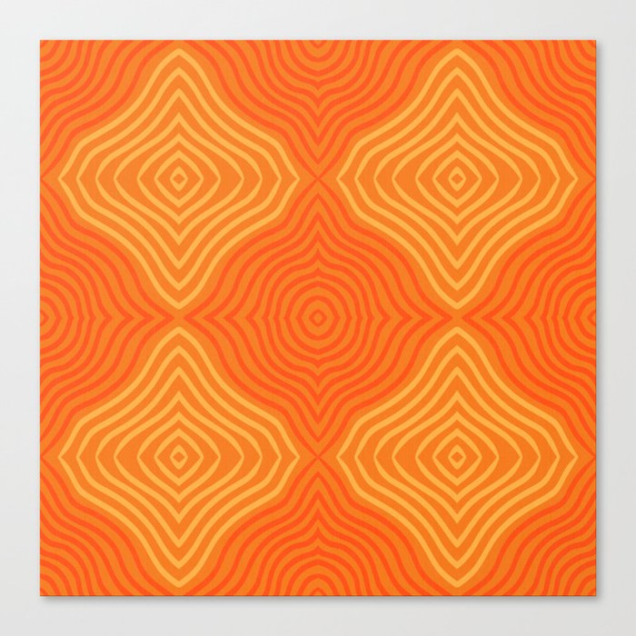 Summer Waves Tangerine Orange Abstract Line Art Retro 70’s Modern Ombre Tie Dye Diamond Pattern Canvas Print