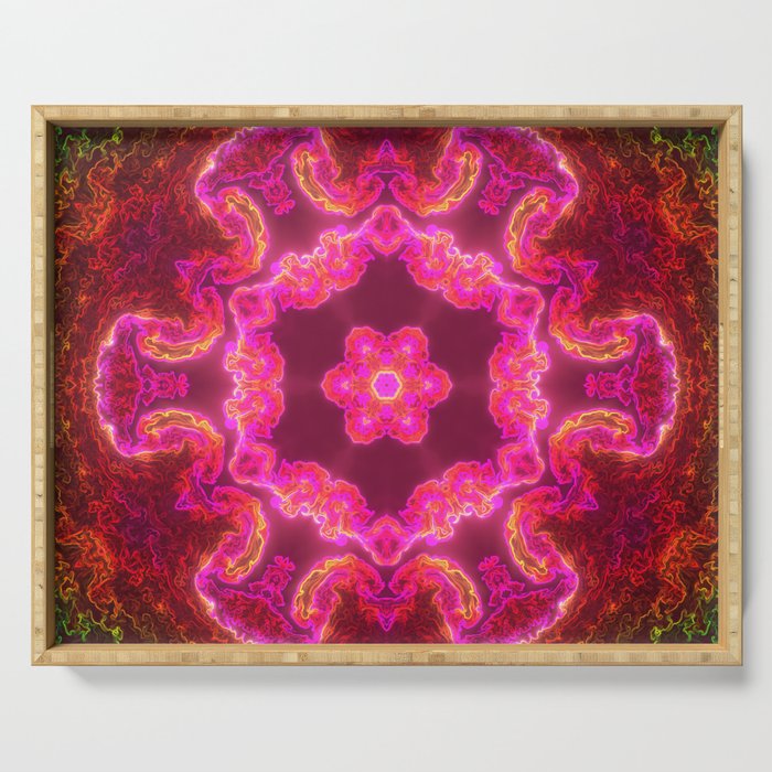 Psychedelic Kaleidoscope Flower Pink Red and Green Serving Tray