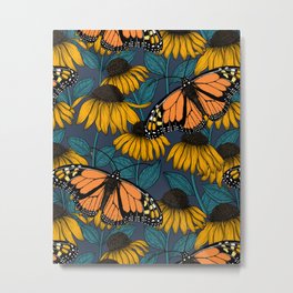 Monarch butterfly on yellow coneflowers  Metal Print