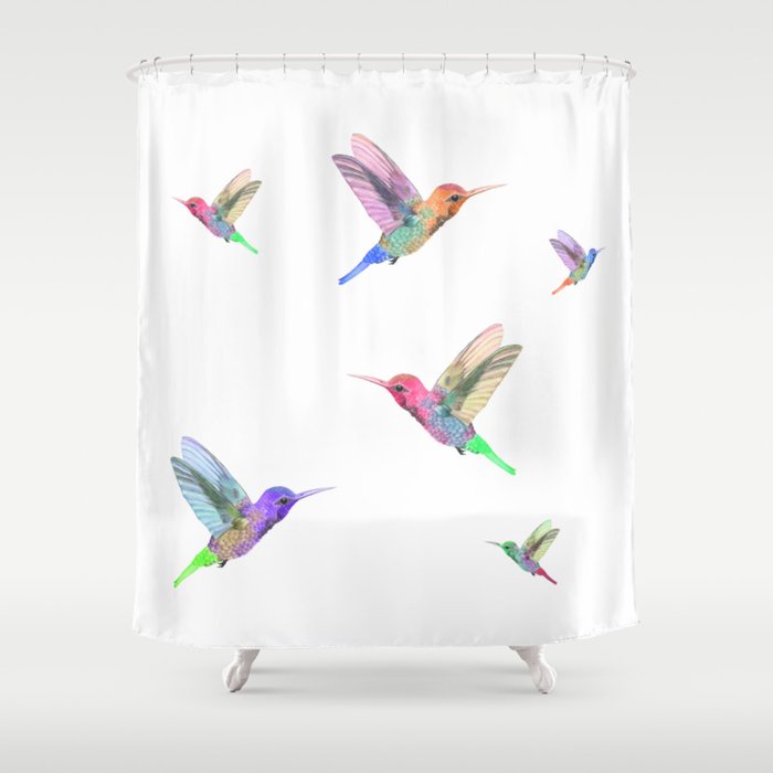 Watercolor Springtime Hummingbird Shower Curtain