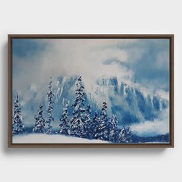 Snowy Mist landscape. Winter Scene. Snowy forest. Perfect Christmas scenery and gift, original oil painting by Luna Smith Framed Canvas