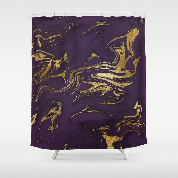 Dark Purple Gold Marble Shower Curtain