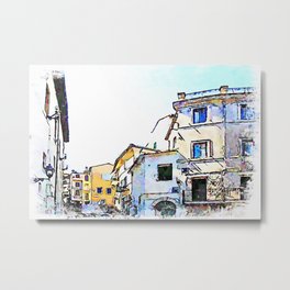 Fabrica di Roma: foreshortening with buildings Metal Print | Italy, Digital, Photo, Impressionism, Watercolor, Figurative, Viaamerina, Foreshortening, Photorealism, Urbansketcher 