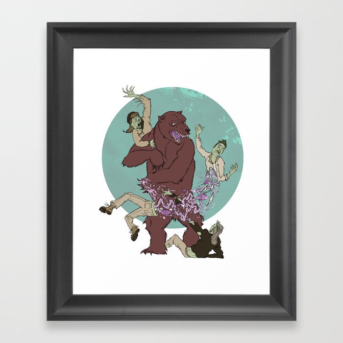 Bear VS Zombies Framed Art Print