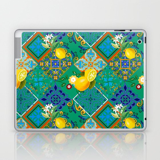 Tiles,mosaic,azulejo,quilt,Portuguese,majolica,lemons,citrus. Laptop & iPad Skin