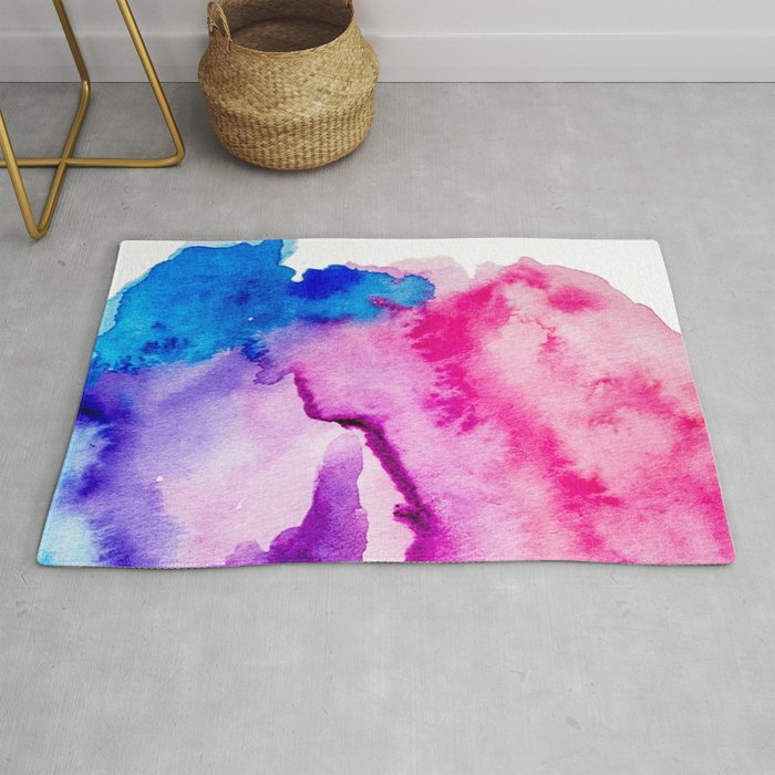 Modern Pink Blue Abstract Watercolor Wash Paint Rug By Girlytrend