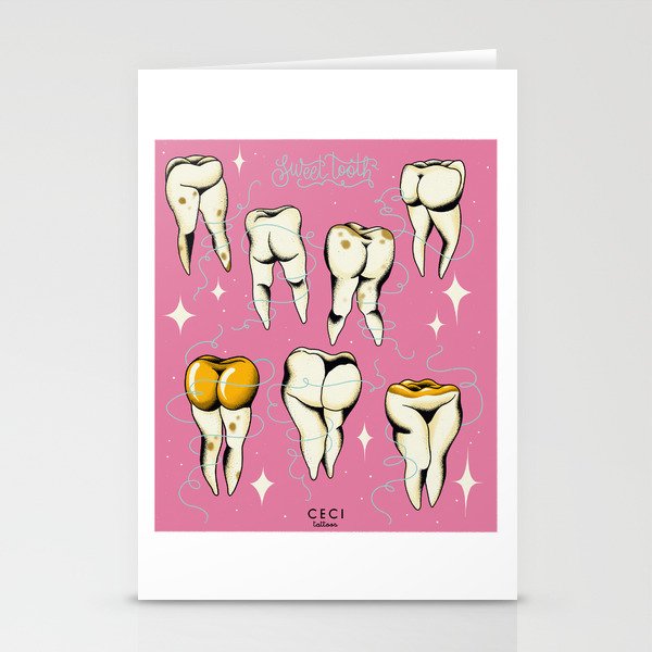 Sweet tooth, sexy teeth tattoo flash Stationery Cards by CeciTattoos |  Society6