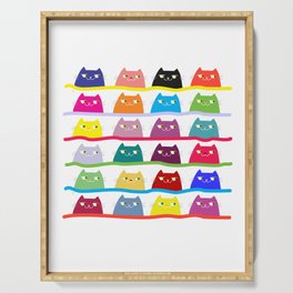 Funny Doodle Colorful Cartoon Cats Serving Tray