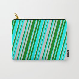 [ Thumbnail: Green, Cyan, and Light Gray Colored Lines Pattern Carry-All Pouch ]