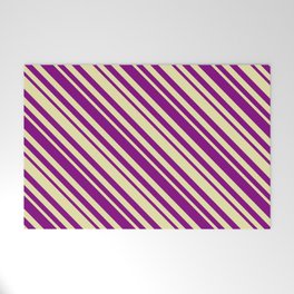 [ Thumbnail: Pale Goldenrod and Purple Colored Lined Pattern Welcome Mat ]
