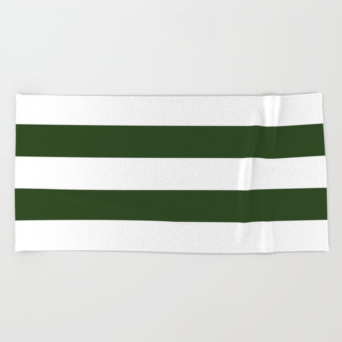 Large Dark Forest Green and White Cabana Tent Stripes Beach Towel