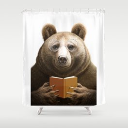 BROWN BEAR READING BOOK Shower Curtain