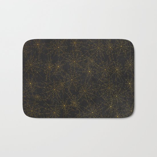 Autumn-world 4 - gold spiderwebs on chalkboard Bath Mat