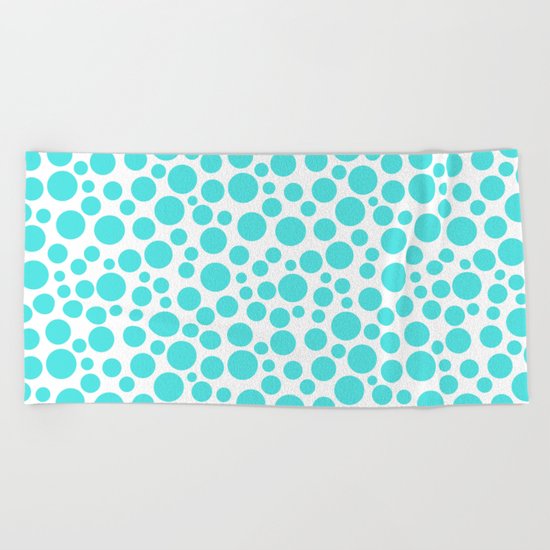 Turquoise polka dots on a white background . Beach Towel