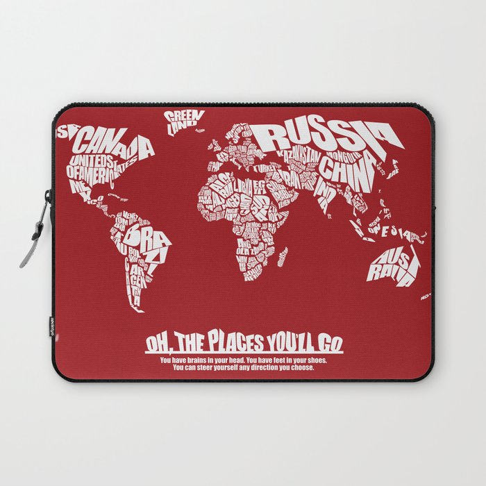Oh The Places You'll Go - World Word Map with Dr. Seuss Quote Laptop Sleeve