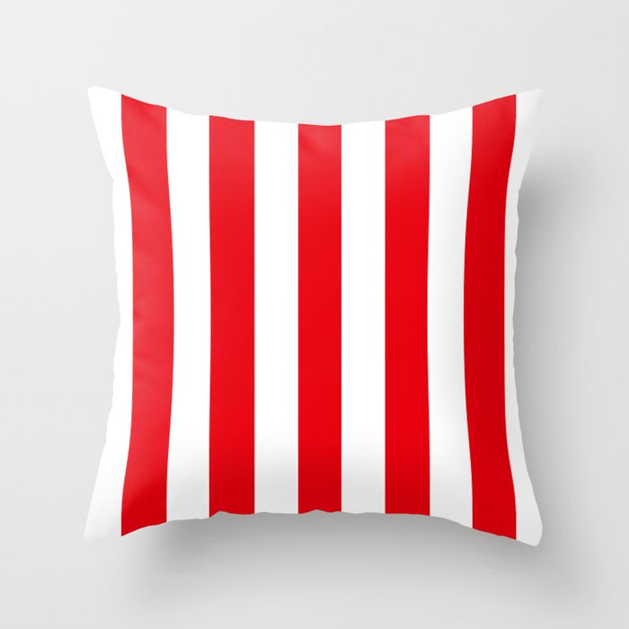 KU crimson red - solid color - white vertical lines pattern Throw Pillow