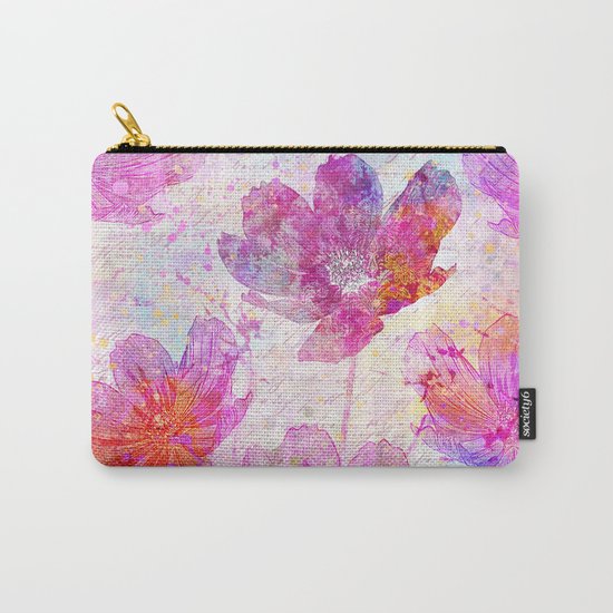 colorful Flowers mixed media art Carry-All Pouch