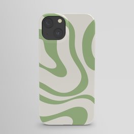 Modern Liquid Swirl Abstract Pattern in Cream and Light Sage Green iPhone Case