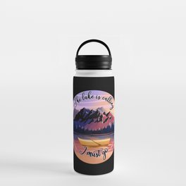The Lake is calling sunset nature art Water Bottle