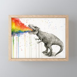 T-Rex Dinosaur Vomits Rainbow Framed Mini Art Print