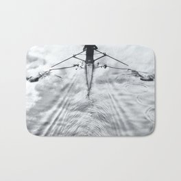 Rowing on a River of Clouds Bath Mat | River, Photo, Freedom, Black And White, Double Exposure, Noir, Surrealist, Digital Manipulation, Surreal, Rower 