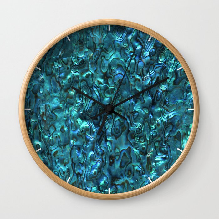 Abalone Shell | Paua Shell | Sea Shells | Patterns in Nature | Cyan Blue Tint | Wall Clock