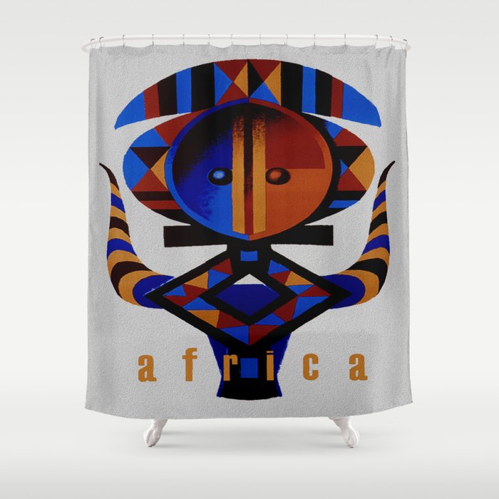 Vintage African Tribal Art Travel Poster Shower Curtain By Vintage African Tribal Art Travel Poster Shower Curtain