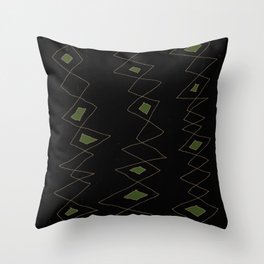 Abstract minimal ethno green on black zig zag  Throw Pillow