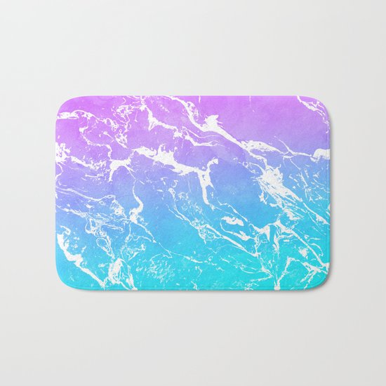 Modern summer purple blue ombre watercolor mermaid white marble Bath Mat