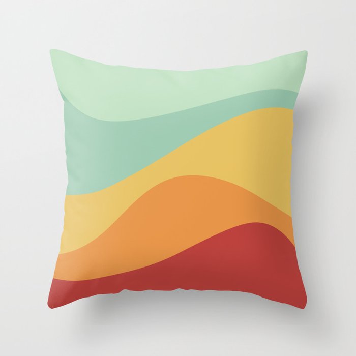 Abstract Color Waves I Bright Retro Rainbow Throw Pillow