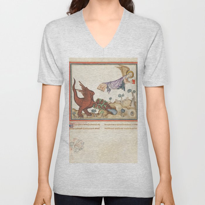 Medieval art angels and monsters V Neck T Shirt